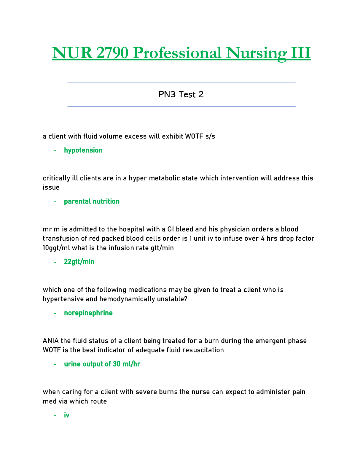 Preview image for NUR2790 / NUR 2790 Test 2  : Professional Nursing III / PN3 - Rasmussen